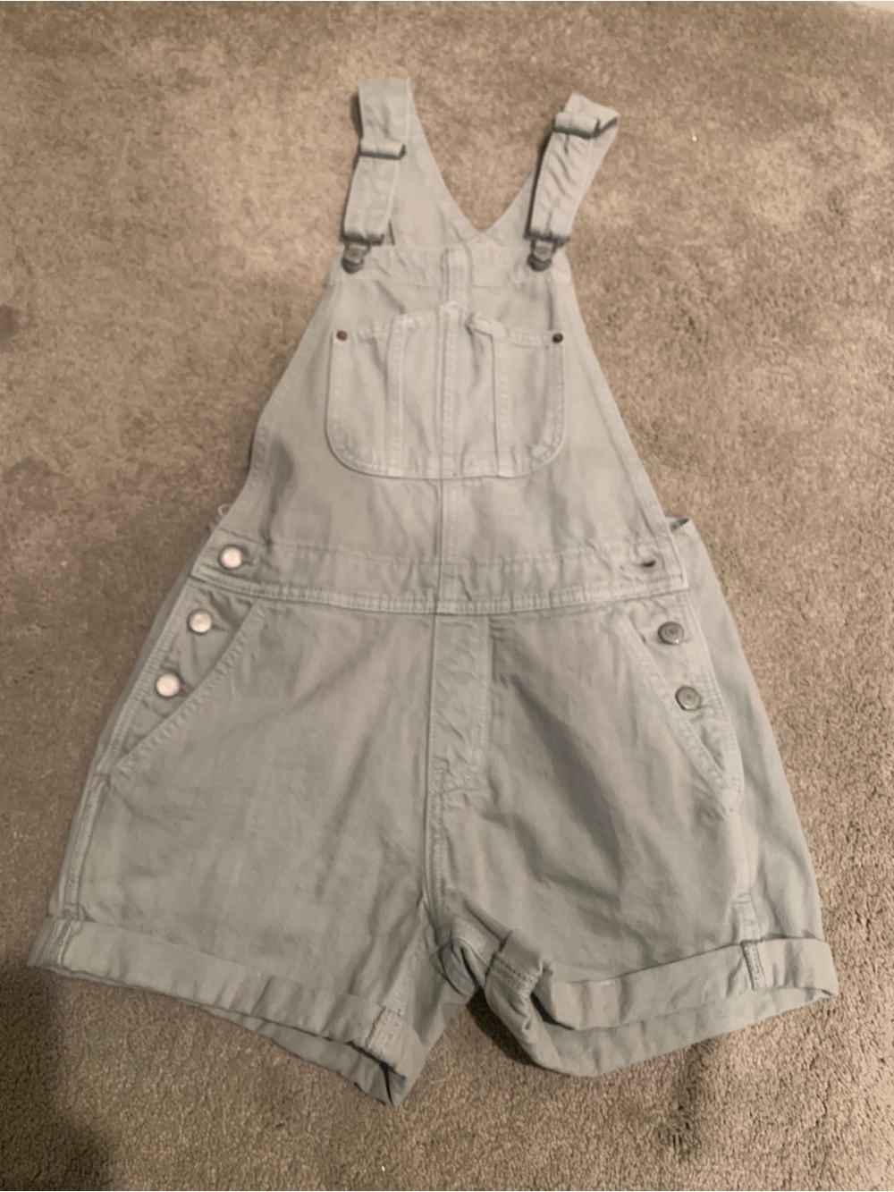 Womens Light Gray/ green Short Overalls - Casual One-Piece